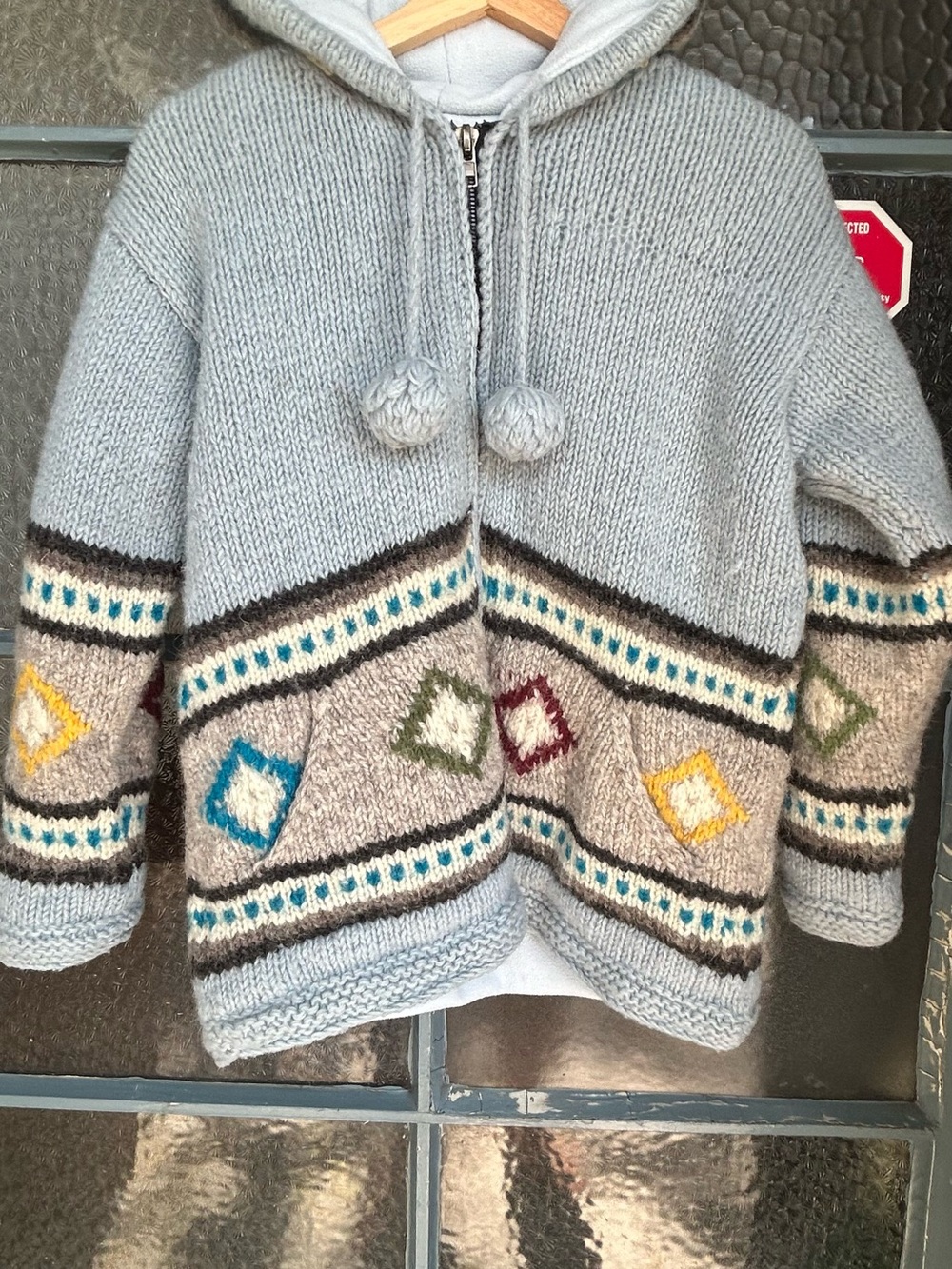 Kyber Nepal Wool Ethnic Boho Geometric Fleece Lined Sweater Jacket M
